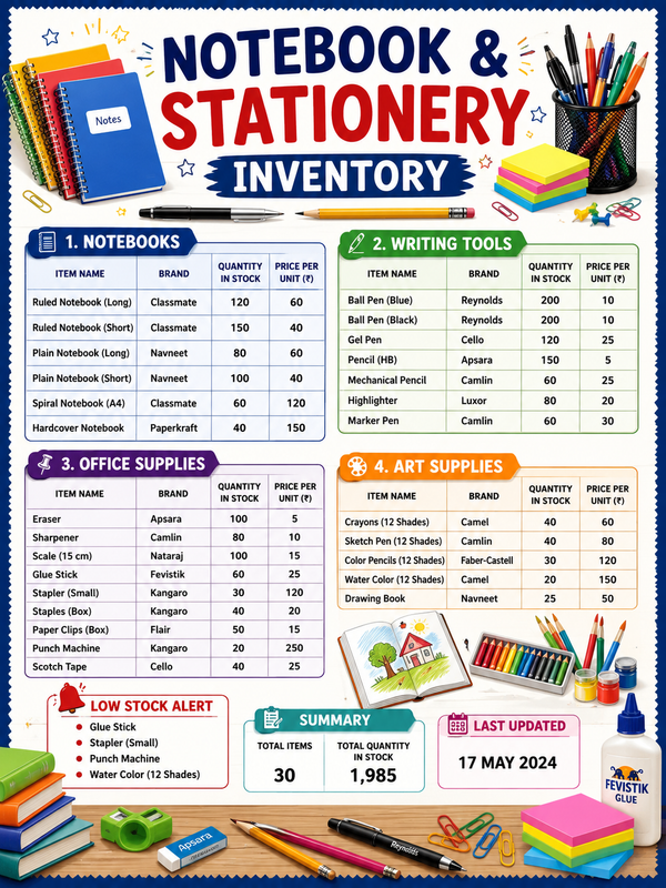Notebook and stationary