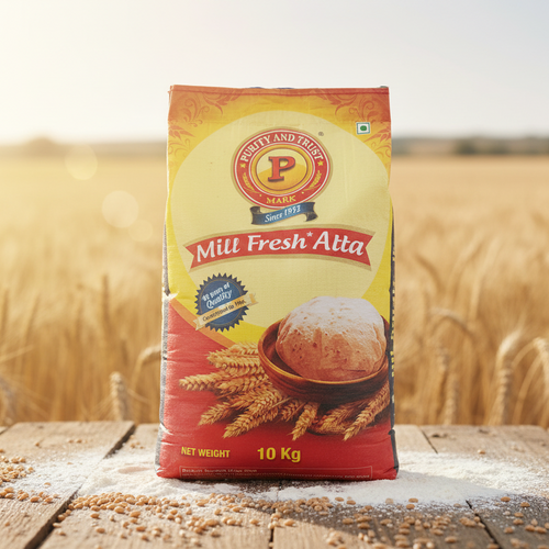 Bag of Mill Fresh Atta with a visible brand logo on a white background