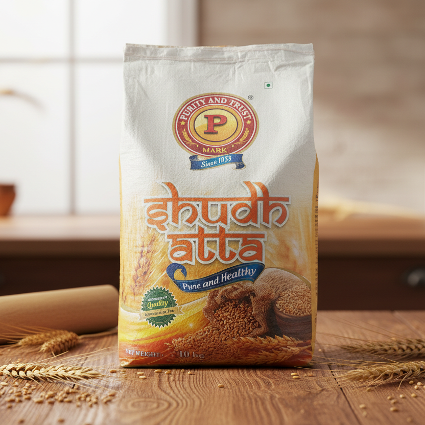 Bag of Shubh Atta flour with a brand logo on a white background