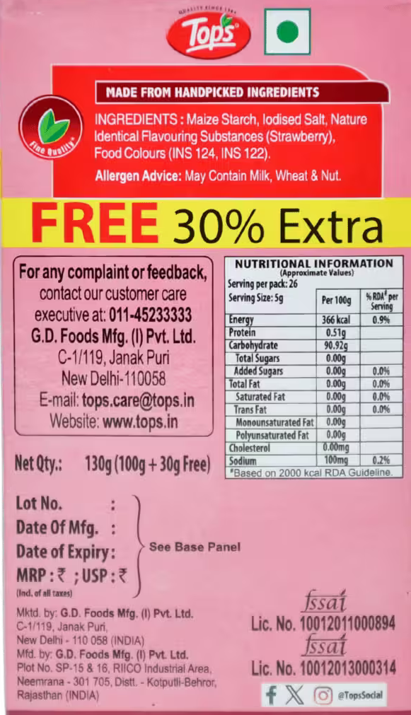 Custard Powder Strawberry Flavour Tops Basket Deliveries