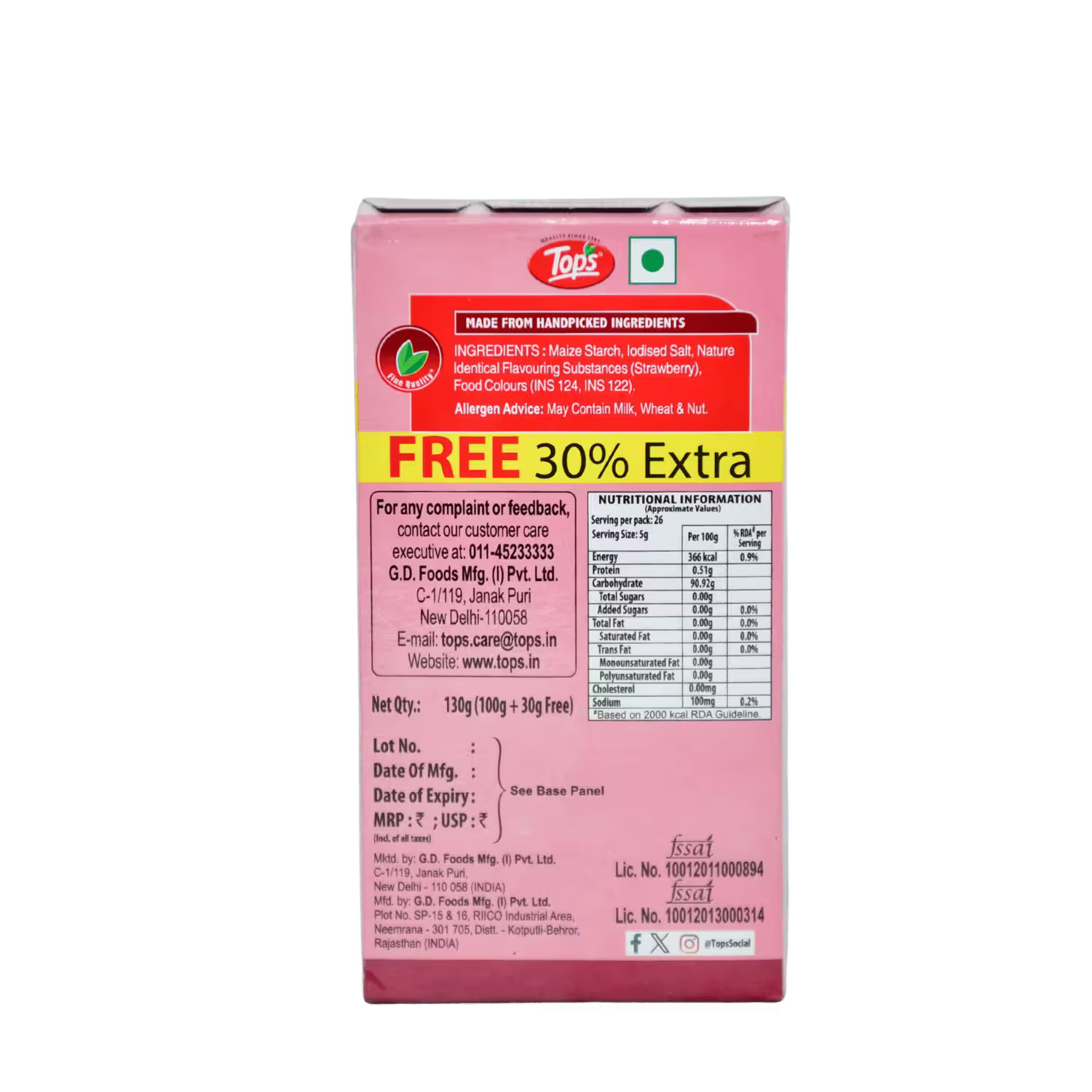 Custard Powder Strawberry Flavour Tops Basket Deliveries