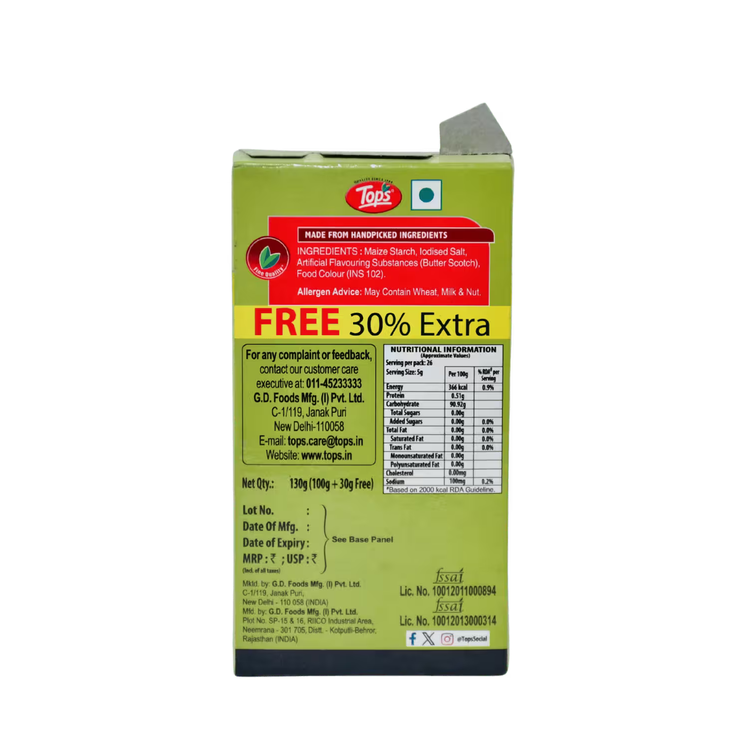 Custard Powder Tops Butter Scotch Basket Deliveries