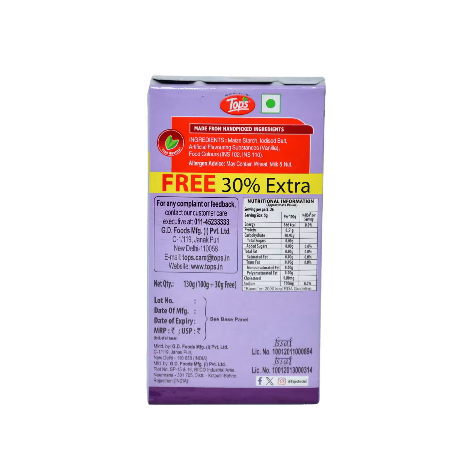 Custard Powder Tops Vanilla Basket Deliveries