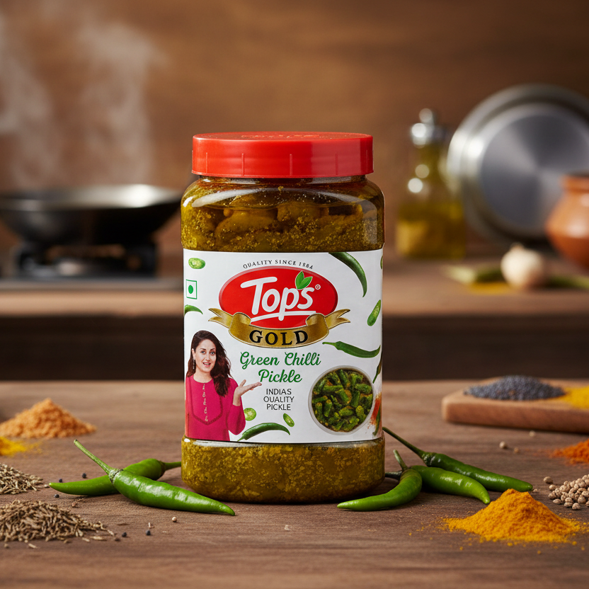 Gold Green Chilli Pickle Tops Basket Deliveries