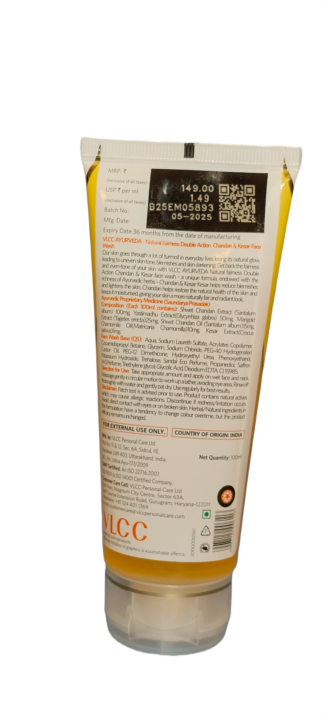 VLCC AYURVEDA Natural fairness double action CHANDAN & KESAR FACE WASH Basket Deliveries