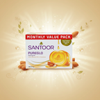 Front Santoor Pureglo Bathing Bar Almond Oil and Glycerine Basket Deliveries