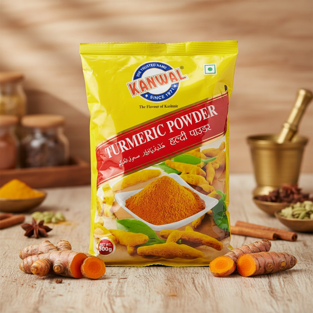Front Turmeric Powder Kanwal Kashmir Flavour Basket Deliveries